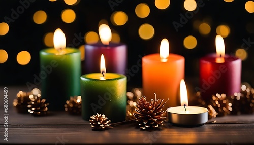 Colorful christmas candles and decorations