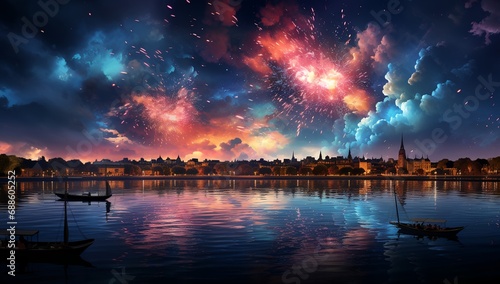 Festive evening fireworks © progressman