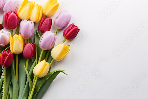 Multi-color tulips isolated on white for mockup background