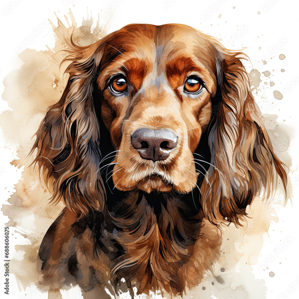 watercolor English Cocker Spaniel clipart, Generative Ai watercolor English Cocker Spaniel clipart, Generative Ai