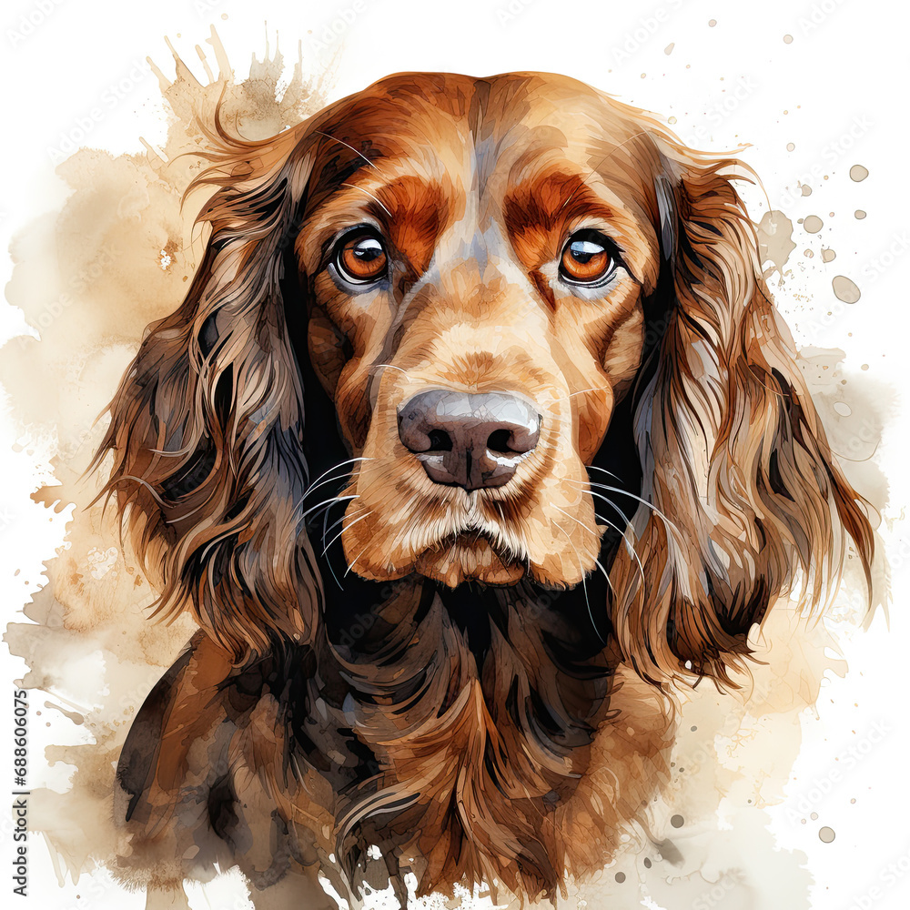 watercolor English Cocker Spaniel clipart, Generative Ai