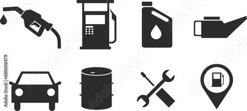 A simple set of gas station related editable vector illustrations.
