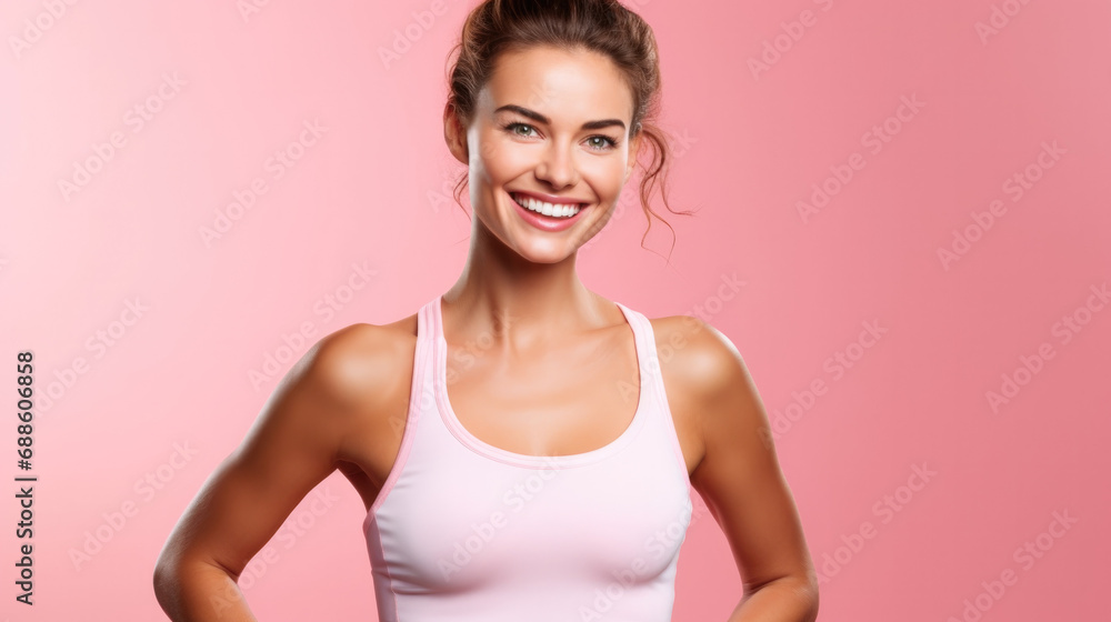 portrait of a woman gym trainer, pastel background portrait of a woman gym trainer, pastel background