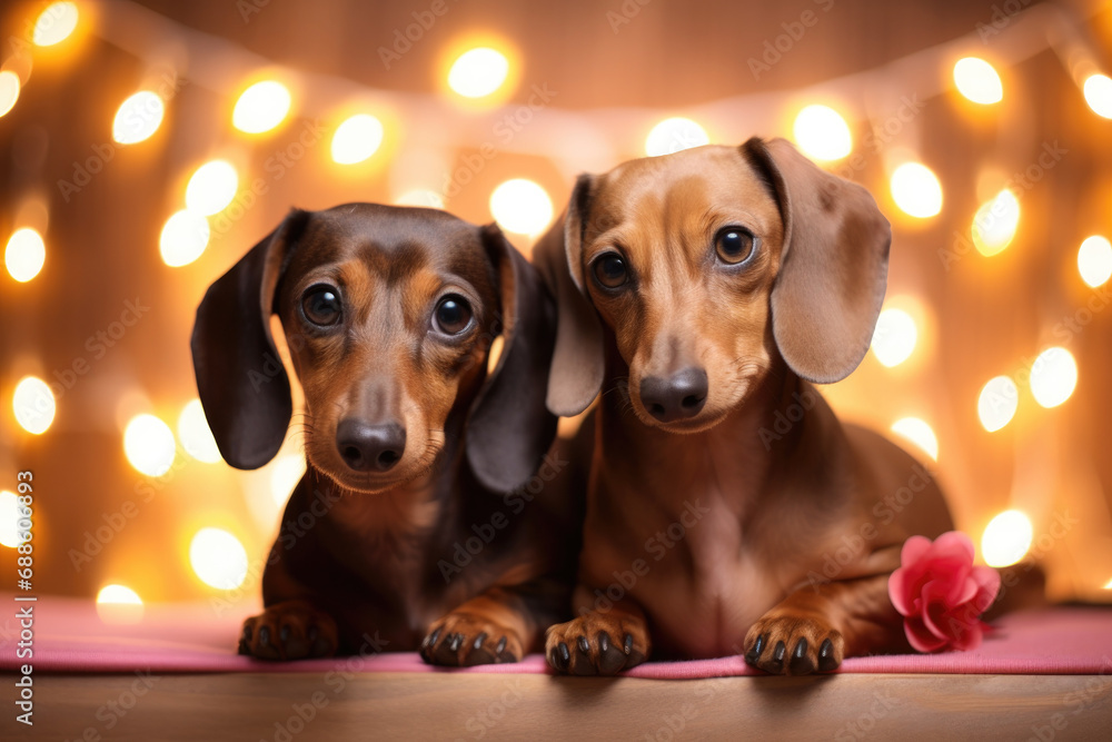 Two dachshunds in love, Valentine's day 