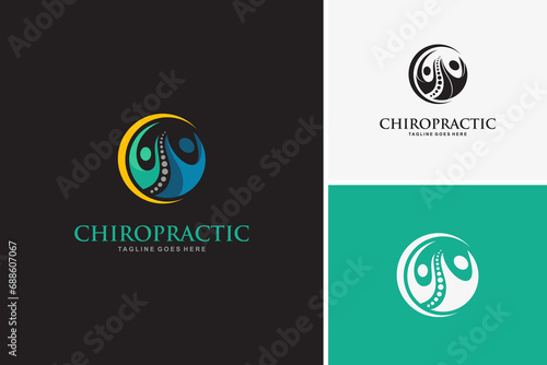 Abstract chiropractic logo, spine massage therapy logo design vector template
