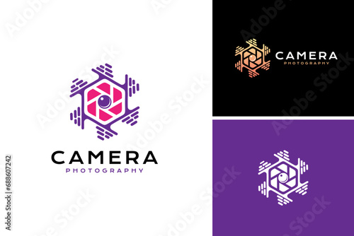 Colorful fast shot icon logo design vector, camera logo design template