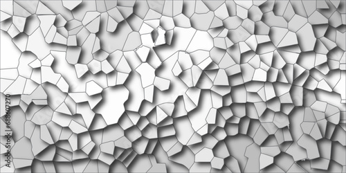 3d Light gray ash Broken quartz stained Glass Background with White lines. Voronoi diagram background. Seamless pattern with 3d shapes vector Vintage background. Geometric Retro tiles pattern