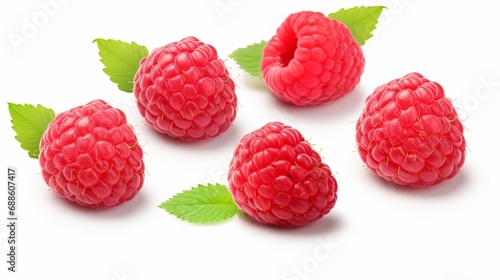 Raspberry collection with clipping path isolated on white backdrop.