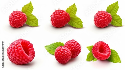 Raspberry collection with clipping path isolated on white backdrop.