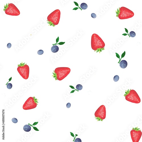 Fototapeta Naklejka Na Ścianę i Meble -  pattern with strawberries and blue berry