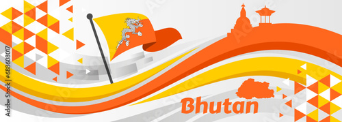 Waving Flag banner with flag of Bhutan. Template for independence day Banner design

