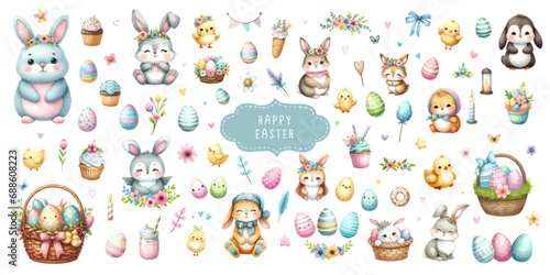 Watercolor Illustration set of Easter elements.