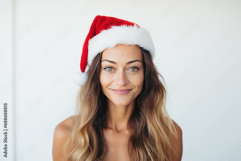 Beautiful Australian Woman In Santa Hat On White Background Beautiful Australian Woman In Santa Hat On White Background