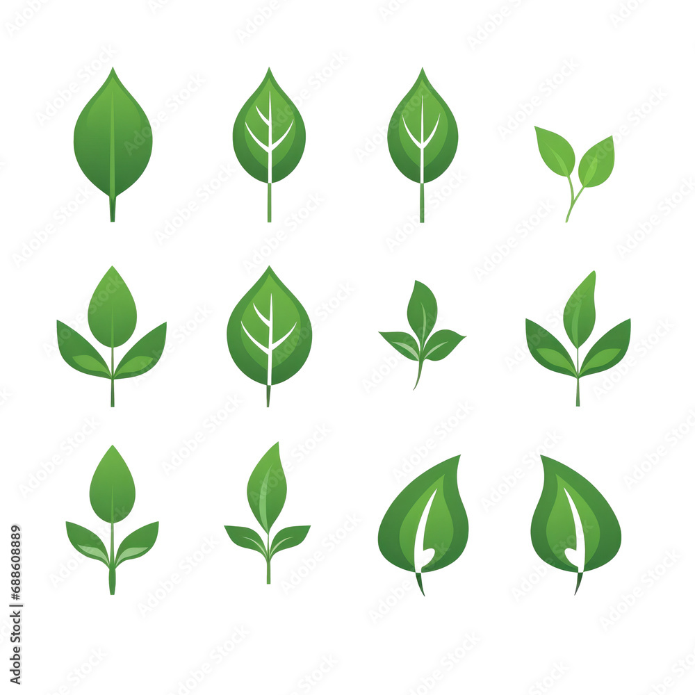 Set of leaves green leaf nature art illustration, white background, png Set of leaves green leaf nature art illustration, white background, png