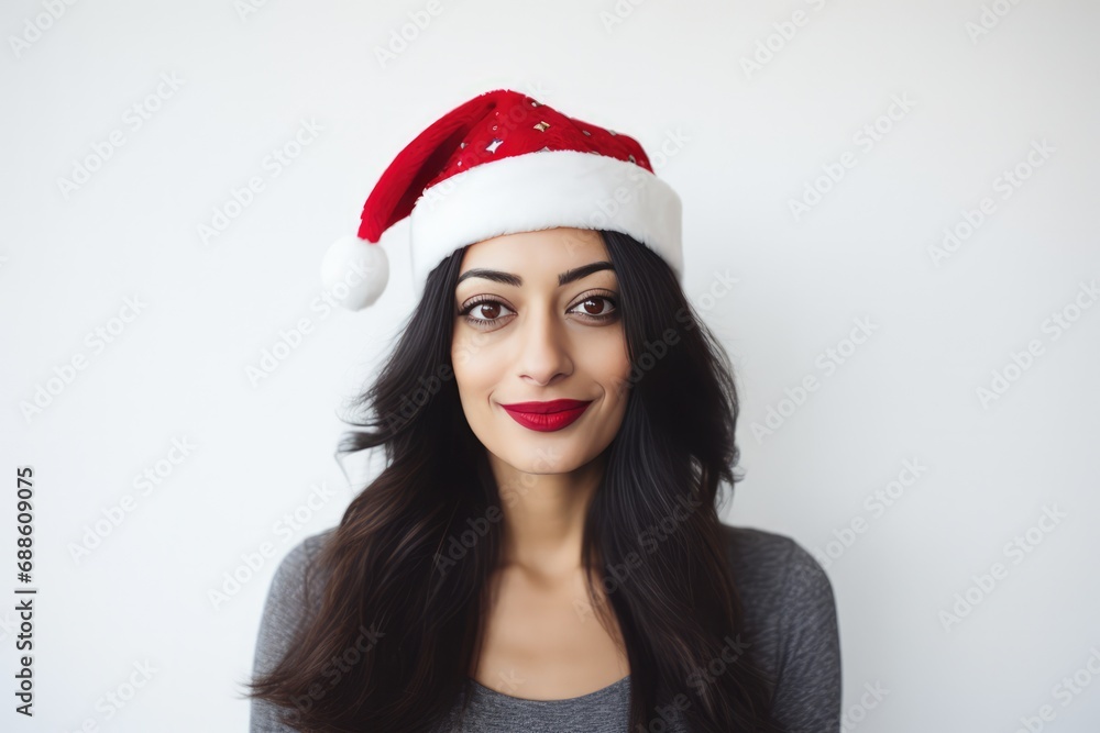 Beautiful Pakistani Woman In Santa Hat On White Background Beautiful Pakistani Woman In Santa Hat On White Background