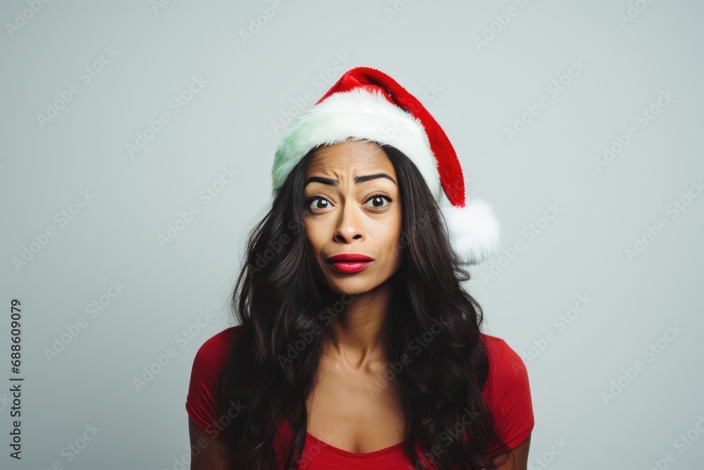 Beautiful Nigerian Woman In Santa Hat On White Background Beautiful Nigerian Woman In Santa Hat On White Background
