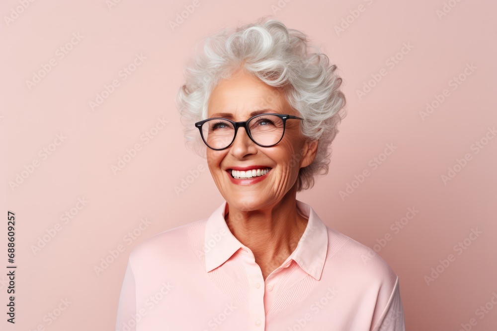 Happy Old Canadian Woman On Pastel Background