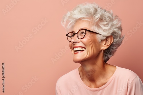 Happy Old Canadian Woman On Pastel Background