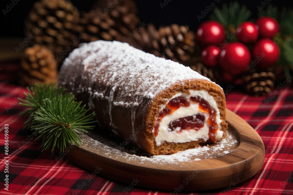 Yule log cake close up Yule log cake close up