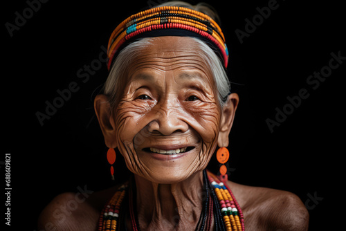 Happy Old Thai Woman On Black Background © Anastasiia