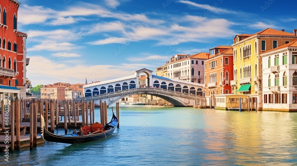 Romantic spring scene colorful morning panorama with Bridge Picturesque city traveling concept background.

