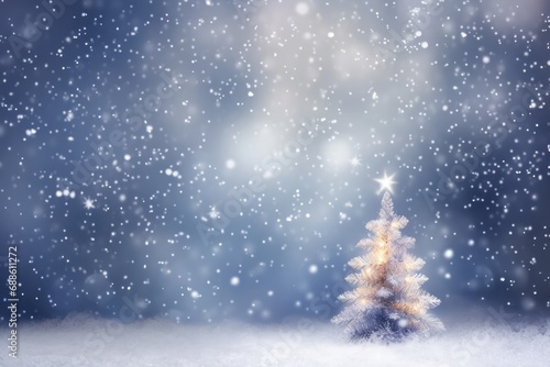 Snowy Abstract Winter Background With Blurred Christmas Tree Empty Space