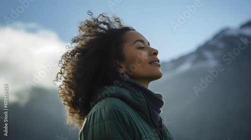 Wellness and Calmness: American Woman in Nature, Discovering the Art of Peaceful Breathing