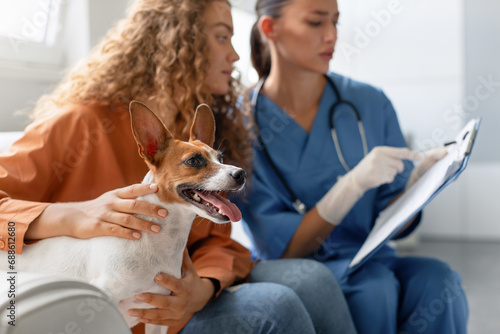 Vet records notes as owner comforts dog