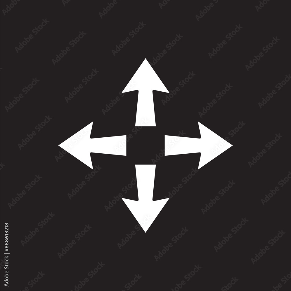Outward arrow icon vector. Four Arrows icon sign symbol vector. Arrows pointing outward vector icon illustration isolated on black background Outward arrow icon vector. Four Arrows icon sign symbol vector. Arrows pointing outward vector icon illustration isolated on black background