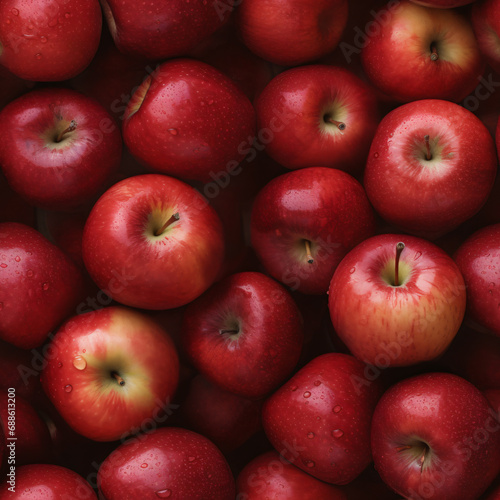Juicy red apples, seamless background for shops, advertising and recipes