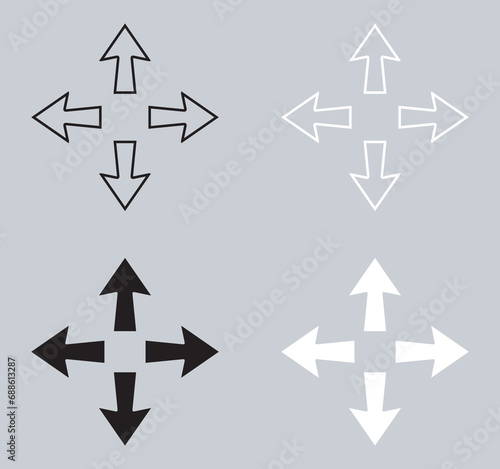 Set of Outward arrow icon. Four Arrows icon sign symbol in trendy flat style. Arrow pointing outward vector icon illustration isolated on gray background