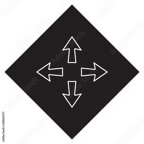 Outward arrow icon vector. Four Arrows logo design. Arrow pointing outward vector icon illustration in rhombus isolated on white background