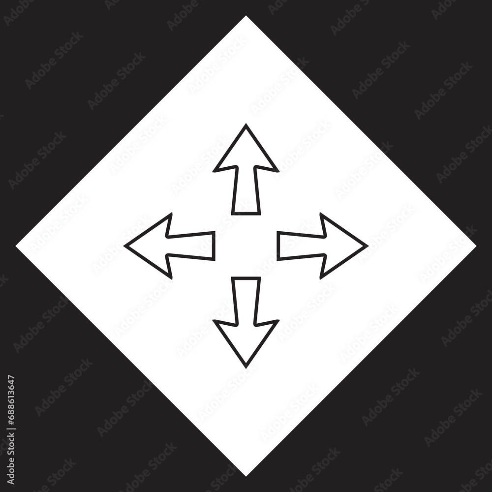 Outward arrow icon vector. Four Arrows logo design. Arrow pointing outward vector icon illustration in rhombus isolated on black background Outward arrow icon vector. Four Arrows logo design. Arrow pointing outward vector icon illustration in rhombus isolated on black background