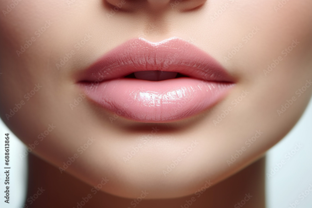 Lips augmentation concept, beautiful shinny plump lips closeup Lips augmentation concept, beautiful shinny plump lips closeup
