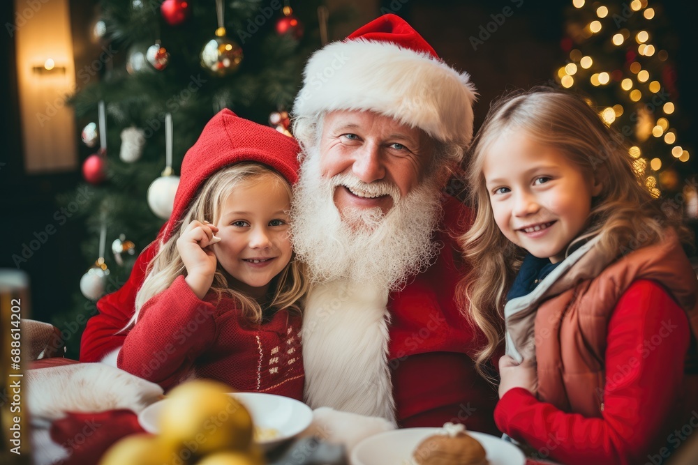 children sit on the lap of a real Santa Claus indoors. children sit on the lap of a real Santa Claus indoors.
