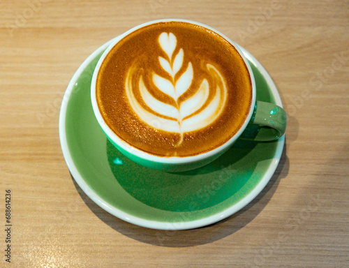 Artful Brew  Hot Coffee Latte Art in a Green Mug