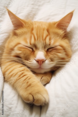 Wallpaper Mural Cute little kitten sleeps on bed Cat Sleeping on a White Blanket Torontodigital.ca