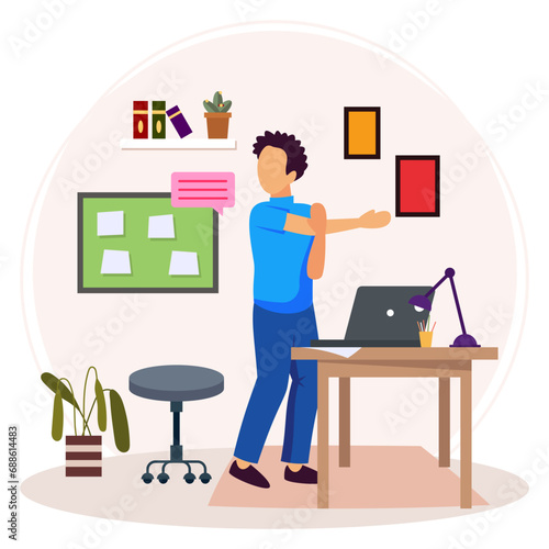 Physical Fitness During Work Breaks concept, Standing Workplace Wellness Intervals vector icon design, corporate wellbeing symbol, Sedentary lifestyle sign, self serving behaviors stock illustration photo