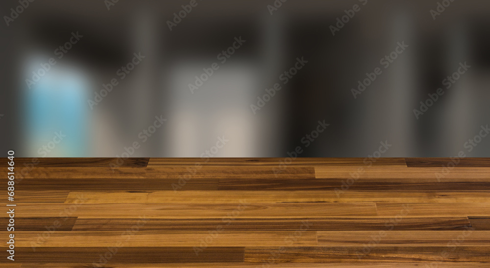 Elegant office interior. Mixed media. 3D rendering.. Blank paintings. Mockup., Background with empty wooden table. Flooring. Elegant office interior. Mixed media. 3D rendering.. Blank paintings. Mockup., Background with empty wooden table. Flooring.