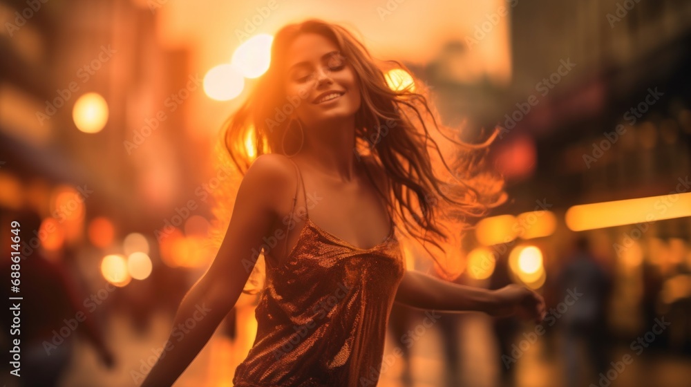 joyful lifestyle Low angle wideshot of A captivating image of group woman dancing in the middle of the city street close-up surrounded by the warm enchanting glow of golden hour lighting carefree joyful lifestyle Low angle wideshot of A captivating image of group woman dancing in the middle of the city street close-up surrounded by the warm enchanting glow of golden hour lighting carefree