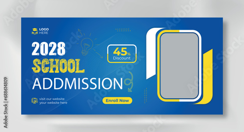 School admission social media post banner, educational social media post square flyer back to school web banner design template.