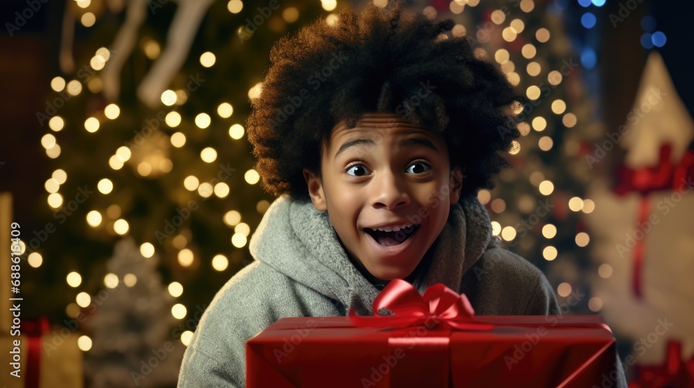 New Year concept. Adorable cute little child near the Christmas tree with gifts. New Year New Year concept. Adorable cute little child near the Christmas tree with gifts. New Year