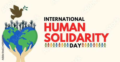 International Human solidarity day, hand with heart shape earth and  icon art