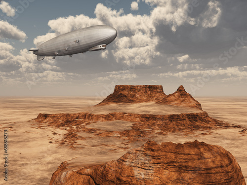 Zeppelin über einer Wüstenlandschaft
