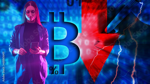 Woman crypto investor. Bitc...