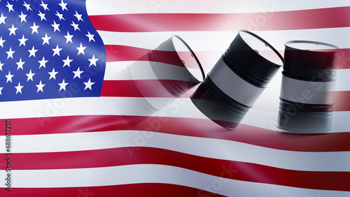 Oil barrels with US flag. F...
