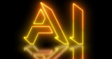 Neon-colored AI(Artificial Intelligence) word text illustration with a glowing neon-colored outline on a dark background in high resolution. Easy to use.