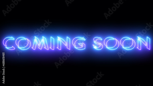 Movie Trailer Coming Soon Text Revealed. Neon-colored Coming Soon word text illustration with a glowing neon-colored outline on a dark background in high-resolution.