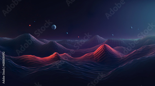 Mountain Landscape with Moon in Sky. Generative Ai