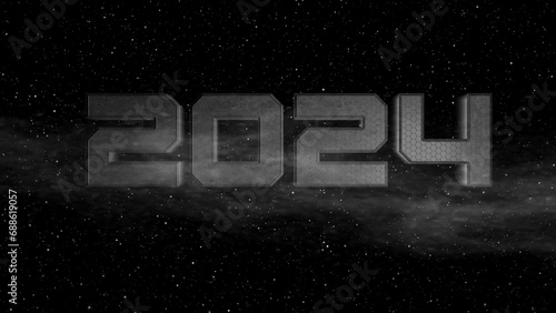 Space theme of 2024 number and light around on creative abstract background with 3D rendering illustration for anniversary concepts